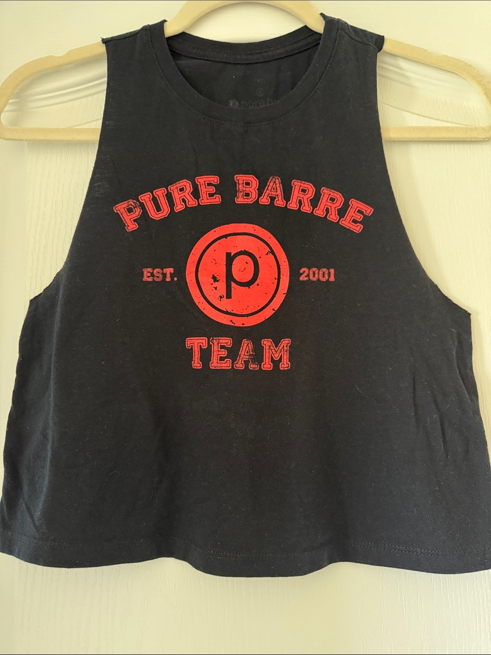 Pure Barre Black Crop Tank with Red Logo